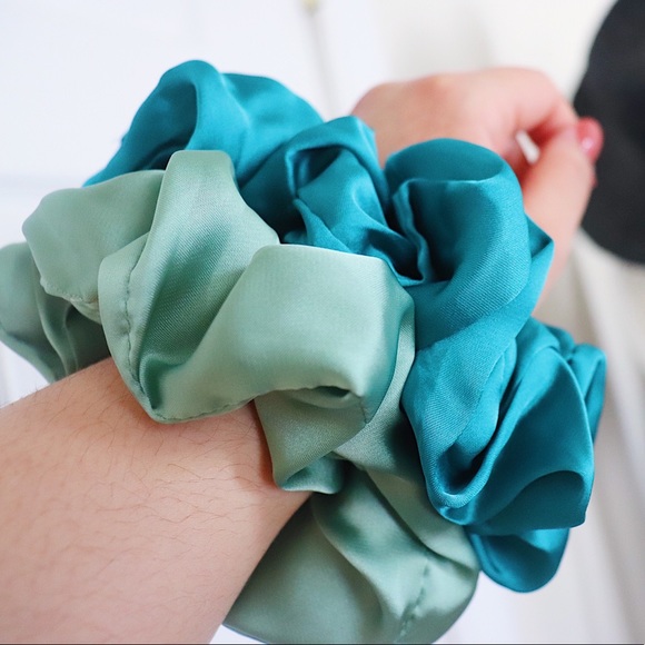 Oversized Satin Scrunchie in Camo Green. - Picture 2 of 3